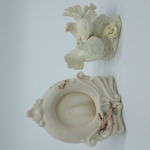Bridal Frame & Dove Pair Cake Topper Ivory/Pink/ NOS